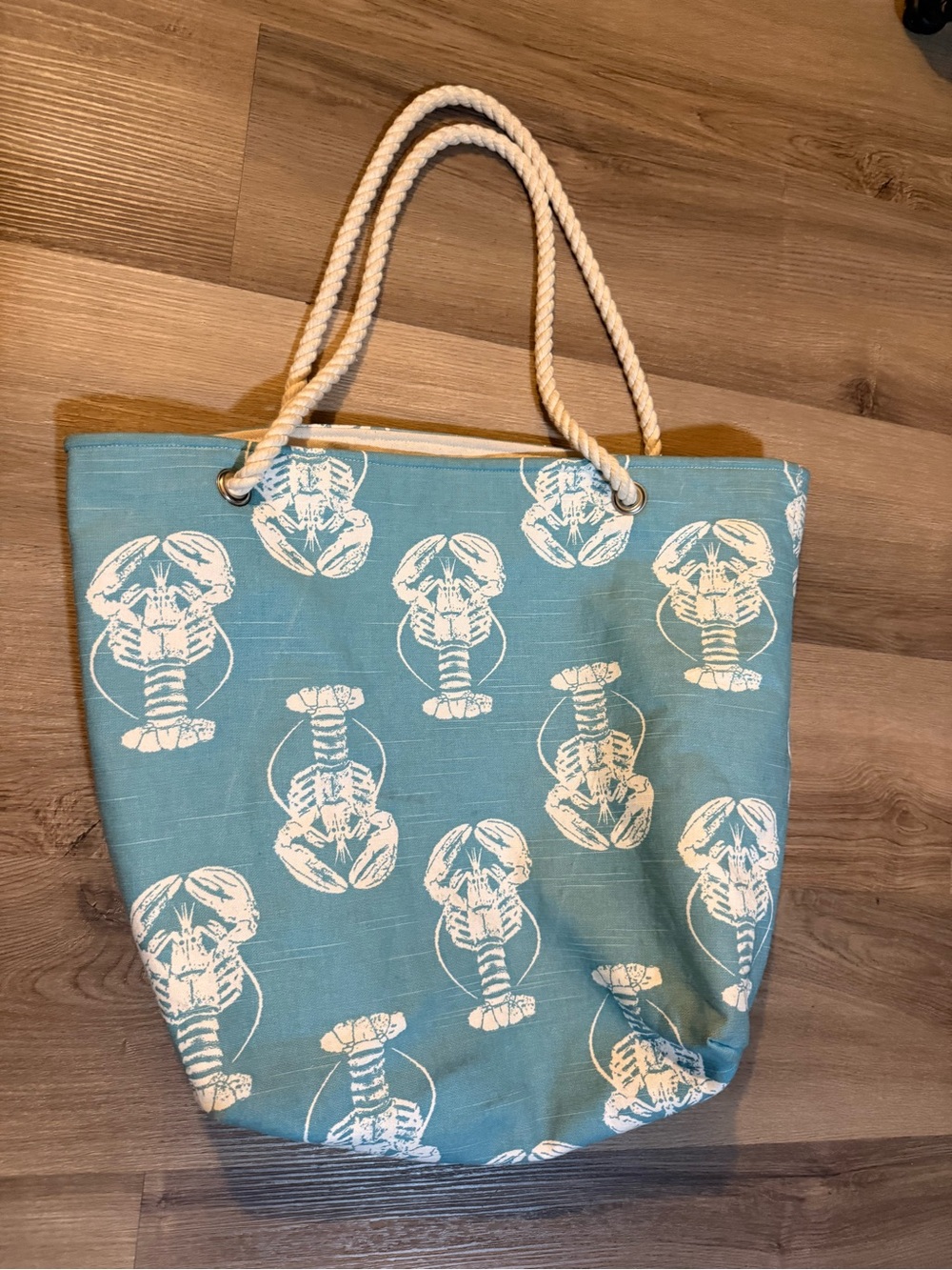 Blue Lobster Print Tote Bag with Rope Handles